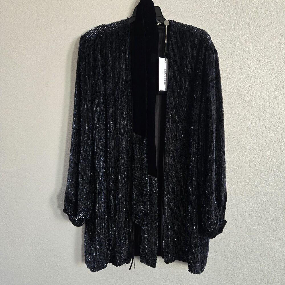 NWT Retrofete Gabrielle Embellished Robe Mini Dress Size S Black VNeck Tie Waist - Picture 2 of 14